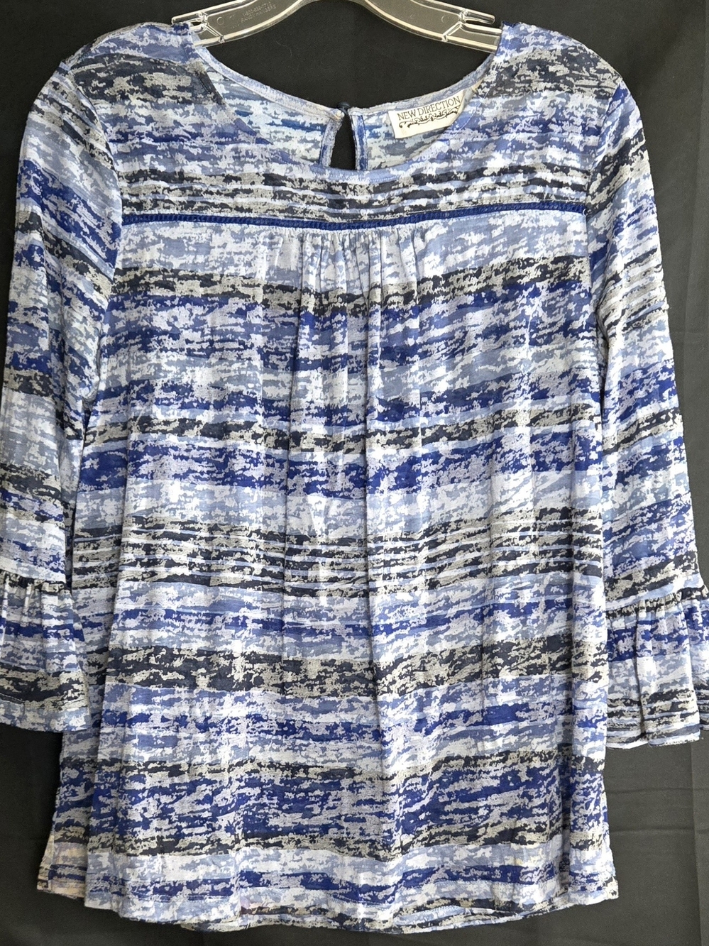 new directions Blue and White Striped Abstract Peasant Top #602